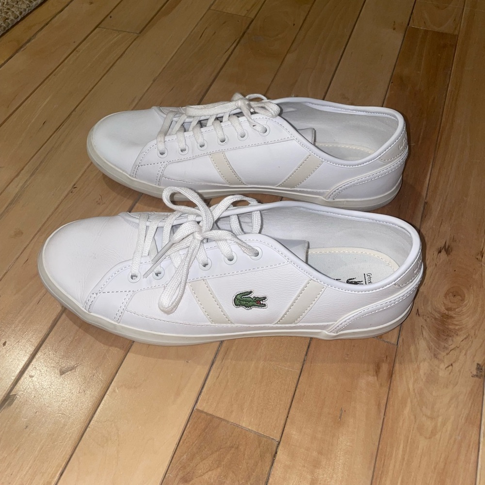 Lacoste Women's White Leather Sneakers with Green Logo